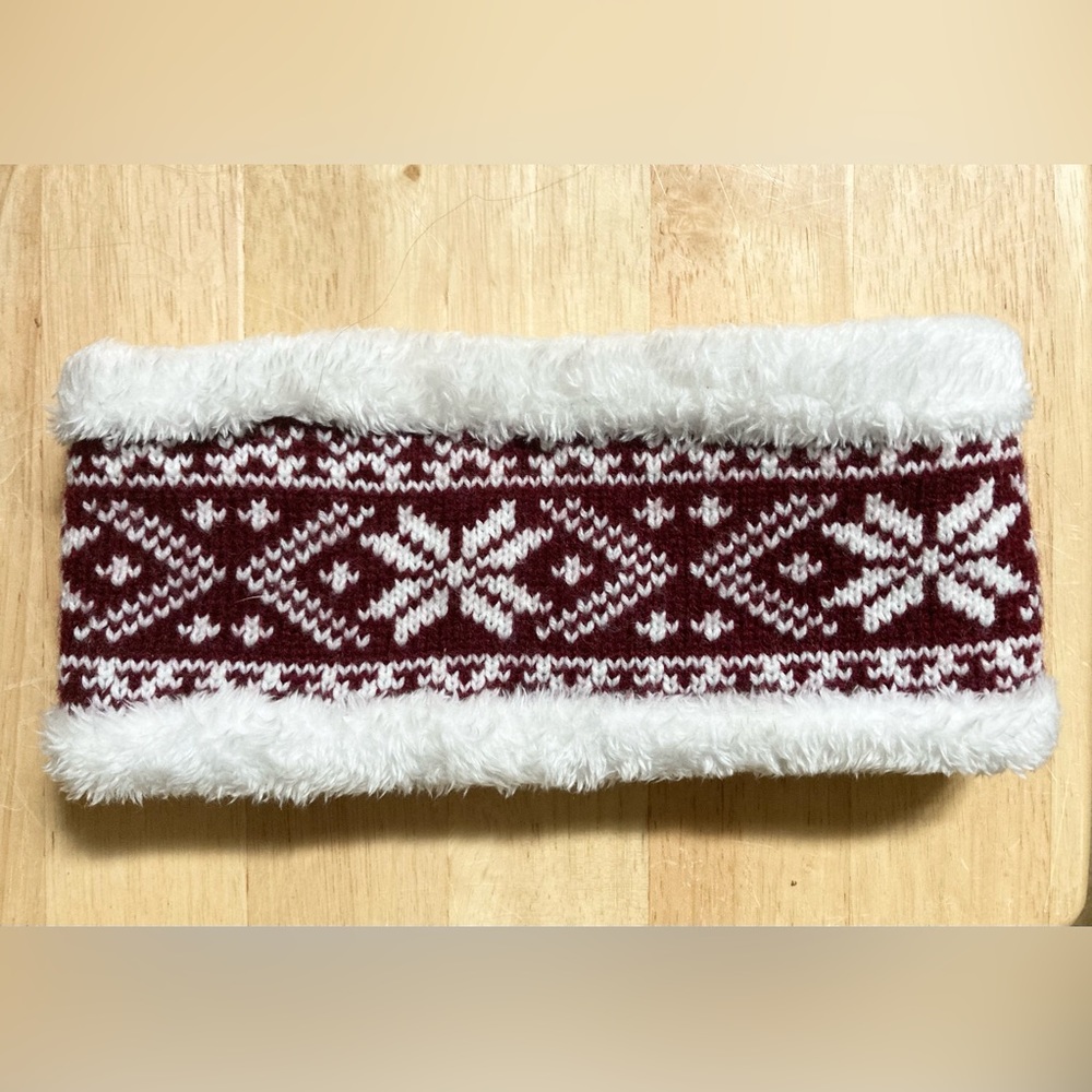 Dark Maroon Argyle Snowflake Fuzzy Winter Headband